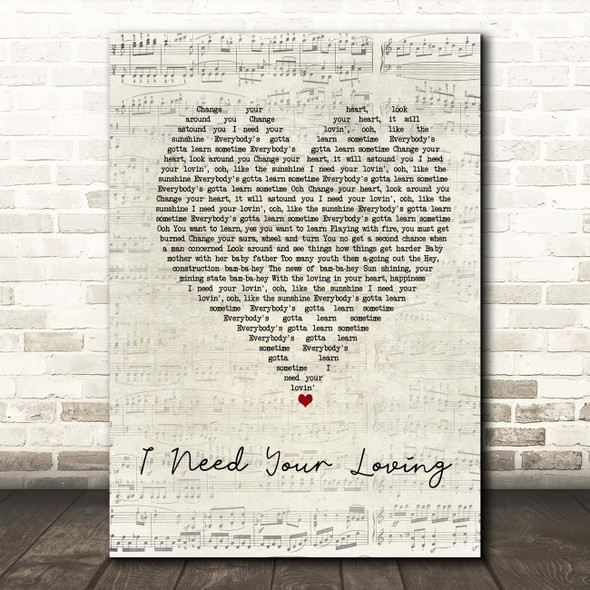 Baby D I Need Your Loving Script Heart Song Lyric Print