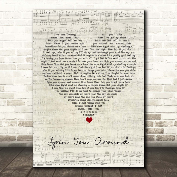 Morgan Wallen Spin You Around Script Heart Song Lyric Print