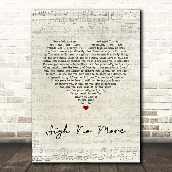 Mumford & Sons Sigh No More Script Heart Song Lyric Print