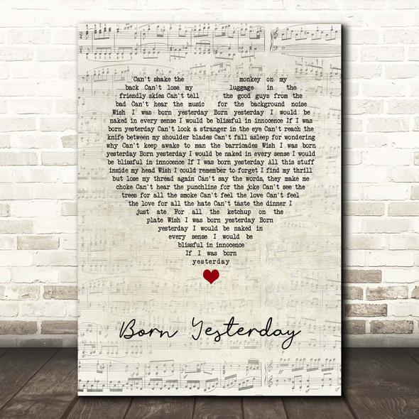 Nik Kershaw Born Yesterday Script Heart Song Lyric Print