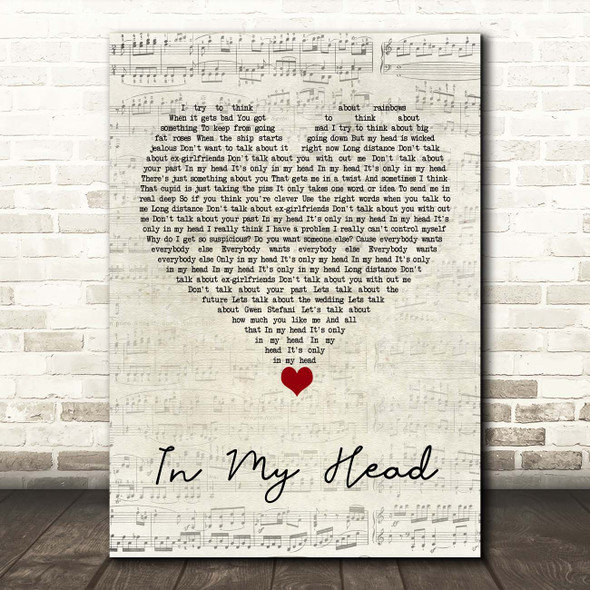 No Doubt In My Head Script Heart Song Lyric Print