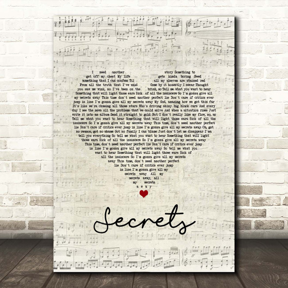 OneRepublic Secrets Script Heart Song Lyric Print