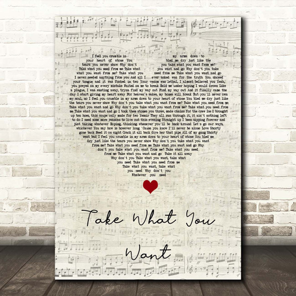 Post Malone Take What You Want Script Heart Song Lyric Print