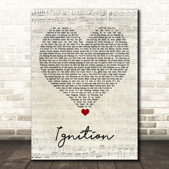 R Kelly Ignition Script Heart Song Lyric Print