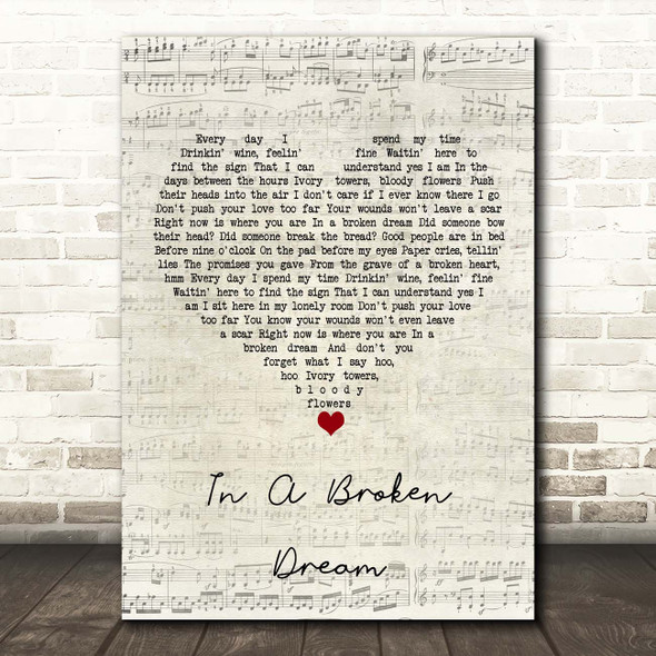 Rod Stewart In A Broken Dream Script Heart Song Lyric Print