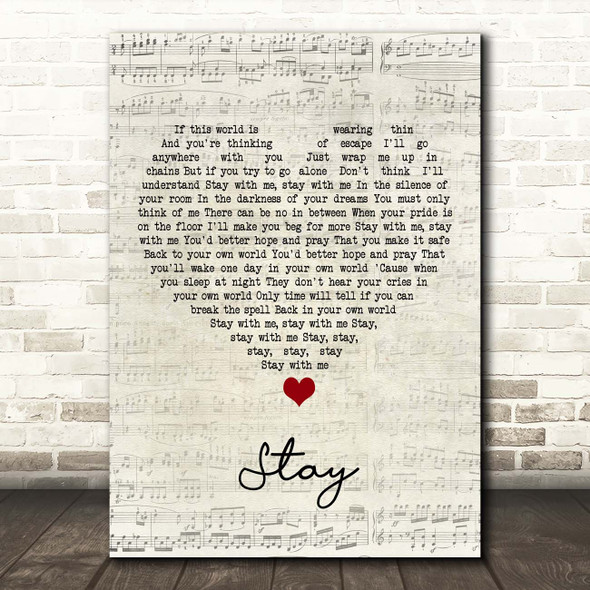 Shakespears Sister Stay Script Heart Song Lyric Print