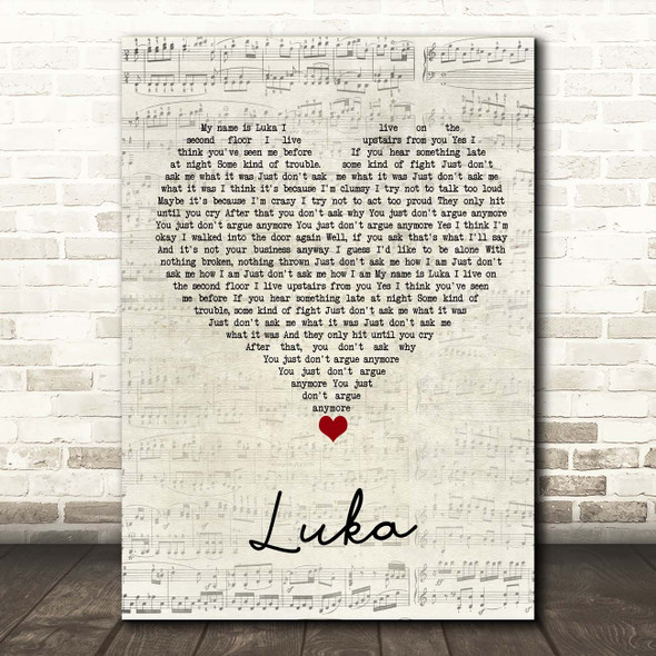 Suzanne Vega Luka Script Heart Song Lyric Print