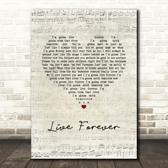 The Highwaymen Live Forever Script Heart Song Lyric Print