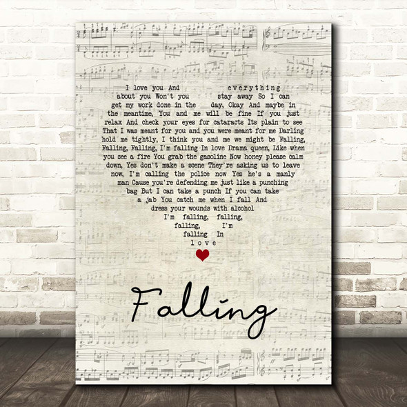 The Lumineers Falling Script Heart Song Lyric Print