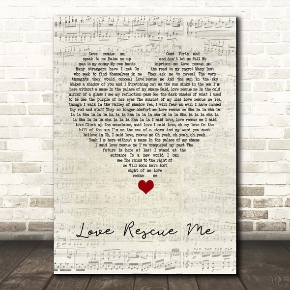 U2 Love Rescue Me Script Heart Song Lyric Print