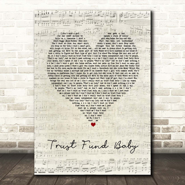 Why Don't We Trust Fund Baby Script Heart Song Lyric Print
