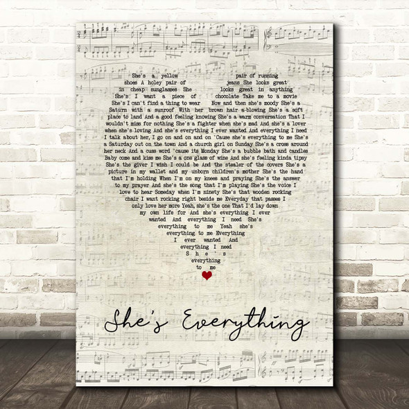 Brad Paisley She's Everything Script Heart Song Lyric Print