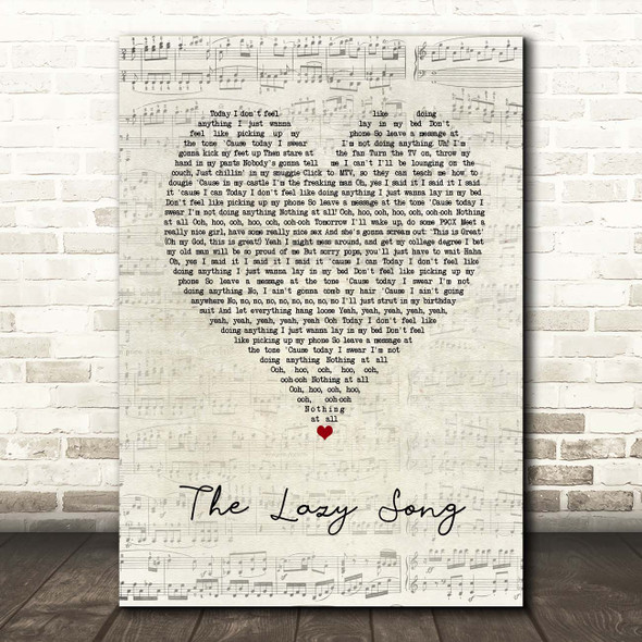 Bruno Mars The Lazy Song Script Heart Song Lyric Print