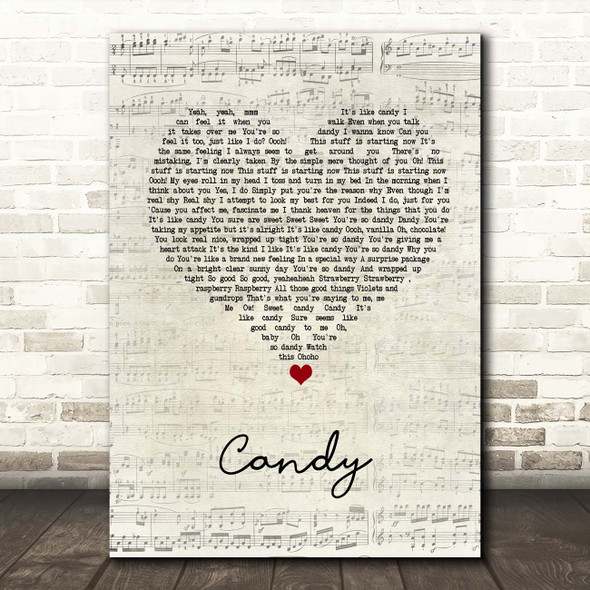 Cameo Candy Script Heart Song Lyric Print