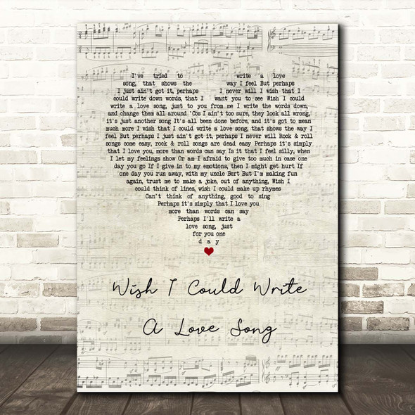 Chas & Dave Wish I Could Write A Love Song Script Heart Song Lyric Print