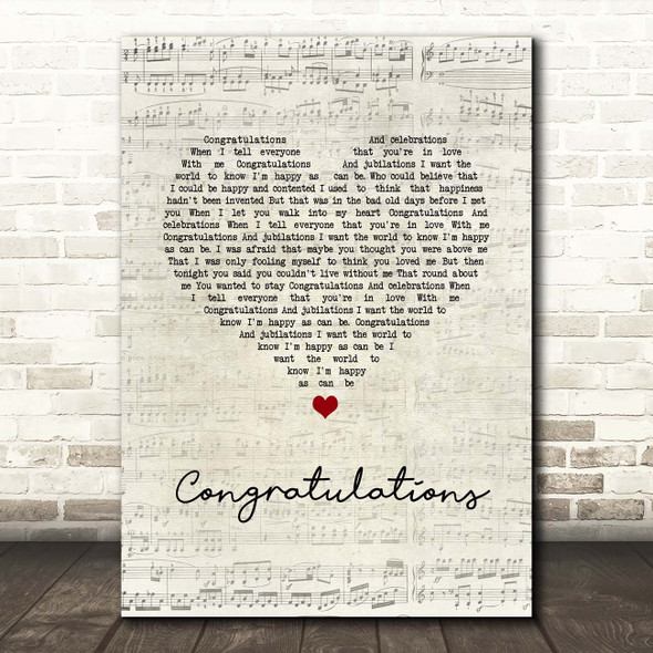 Cliff Richard Congratulations Script Heart Song Lyric Print