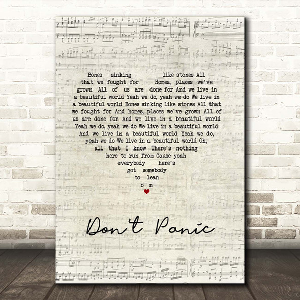 Coldplay Don't Panic Script Heart Song Lyric Print