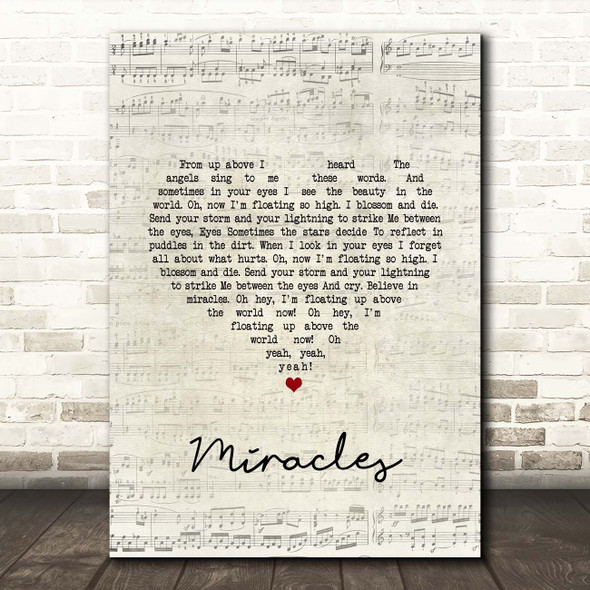 Coldplay Miracles Script Heart Song Lyric Print