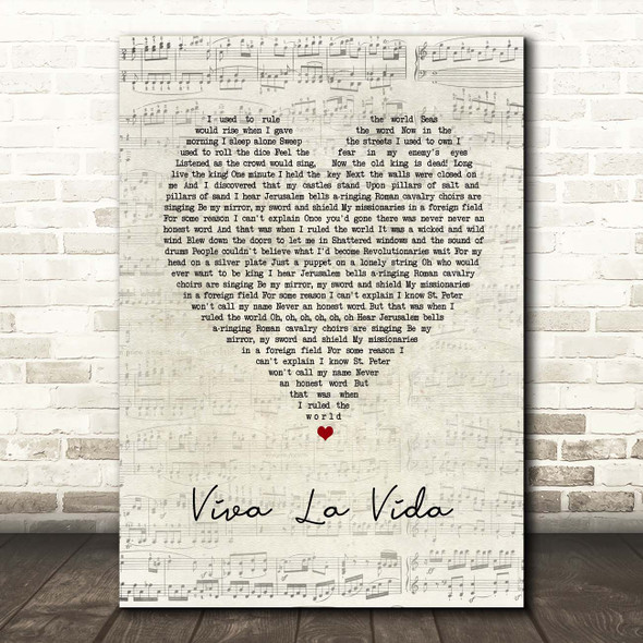 Coldplay Viva La Vida Script Heart Song Lyric Print