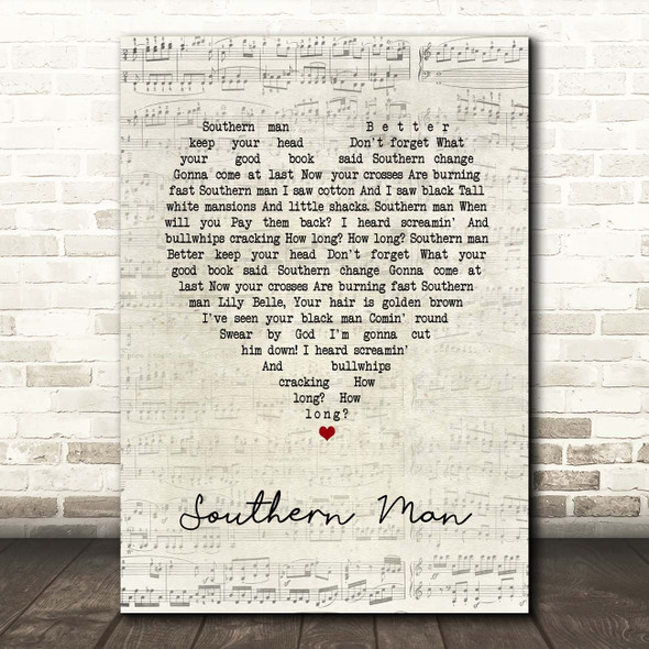 Crosby, Stills, Nash & Young Southern Man Script Heart Song Lyric Print