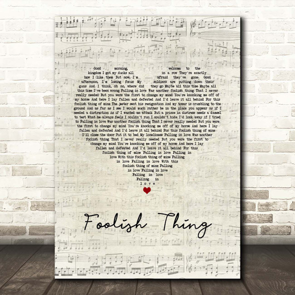 Darren Criss Foolish Thing Script Heart Song Lyric Print