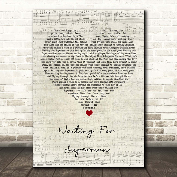 Daughtry Waiting For Superman Script Heart Song Lyric Print