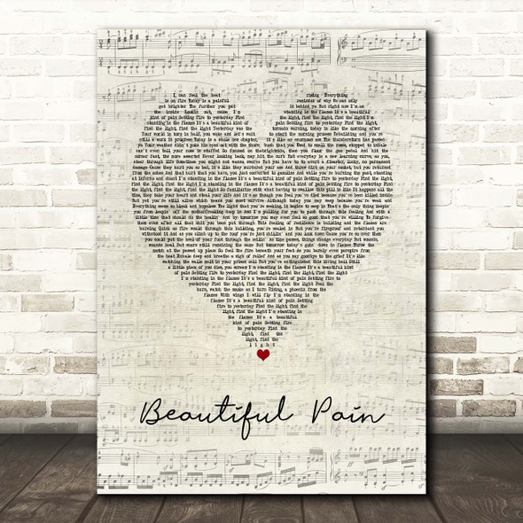 Eminem Beautiful Pain Script Heart Song Lyric Print