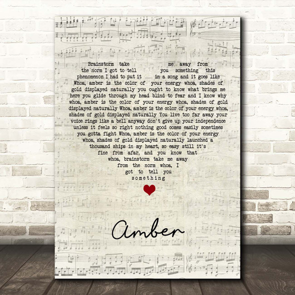 311 Amber Script Heart Song Lyric Print