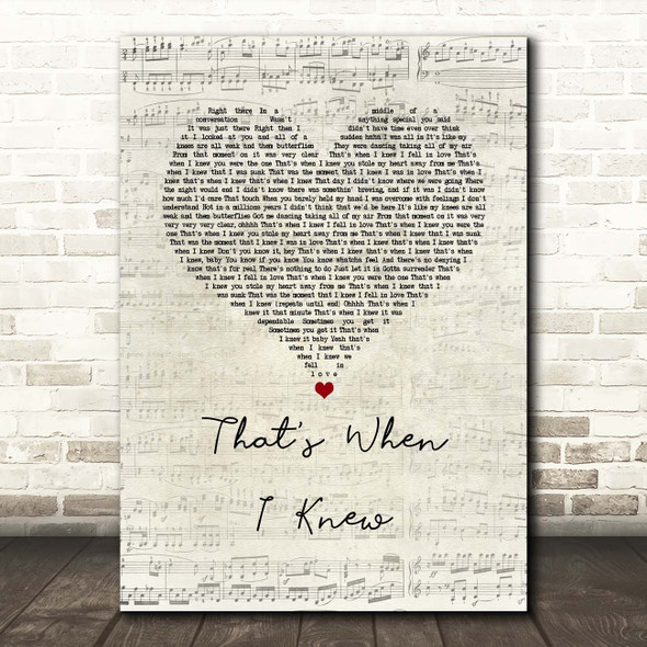 Alicia Keys That's When I Knew Script Heart Song Lyric Print