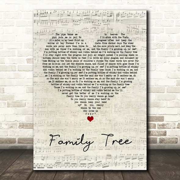 Kyle Falconer Family Tree Script Heart Song Lyric Print