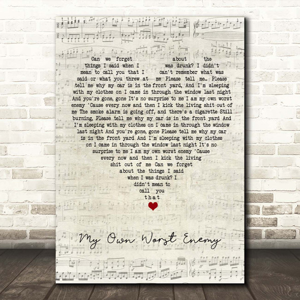 Lit My Own Worst Enemy Script Heart Song Lyric Print