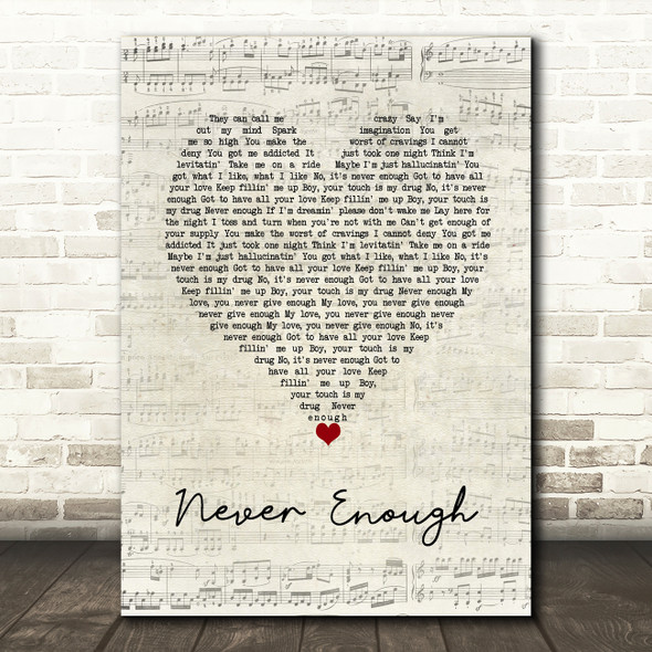 Satin Jackets Never Enough Script Heart Song Lyric Wall Art Print
