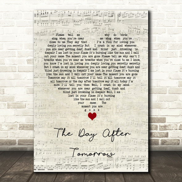 Saybia The Day After Tomorrow Script Heart Song Lyric Wall Art Print