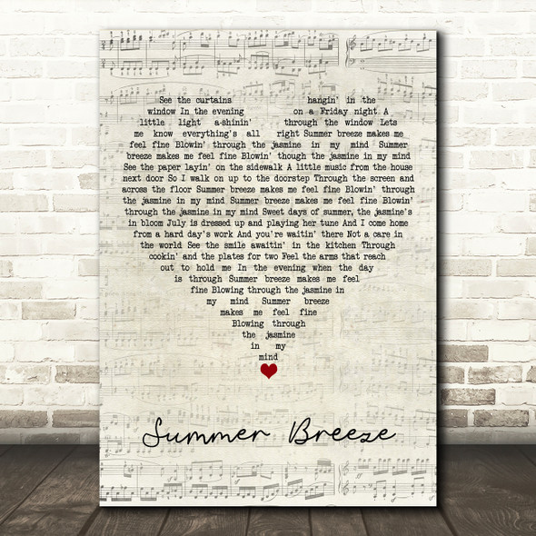 Seals & Crofts Summer Breeze Script Heart Song Lyric Wall Art Print