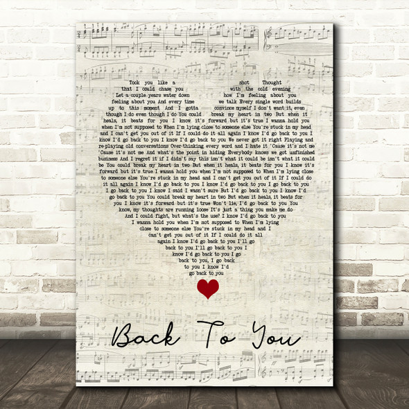 Selena Gomez Back To You Script Heart Song Lyric Wall Art Print