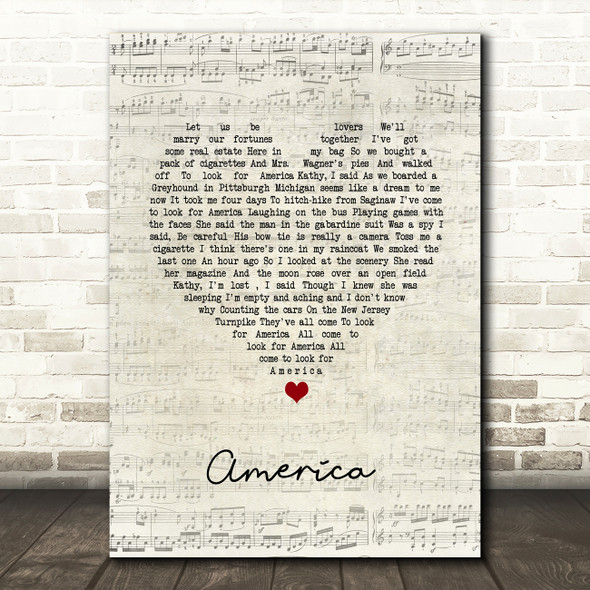 Simon & Garfunkel America Script Heart Song Lyric Wall Art Print