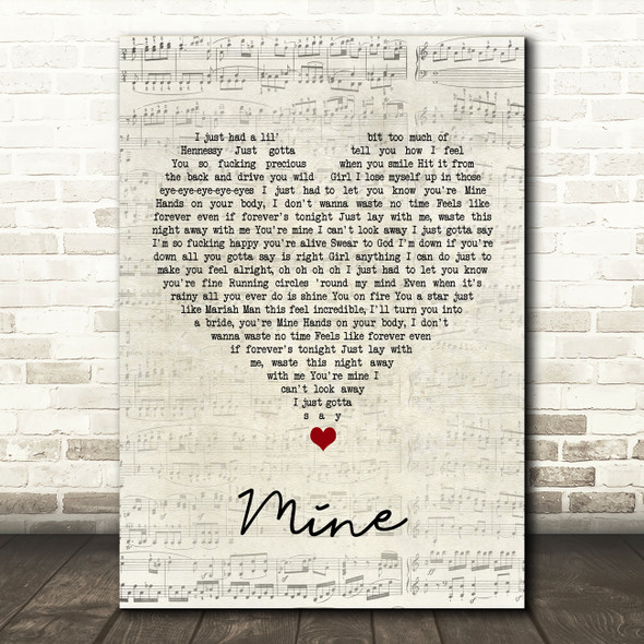 Bazzi Mine Script Heart Song Lyric Wall Art Print