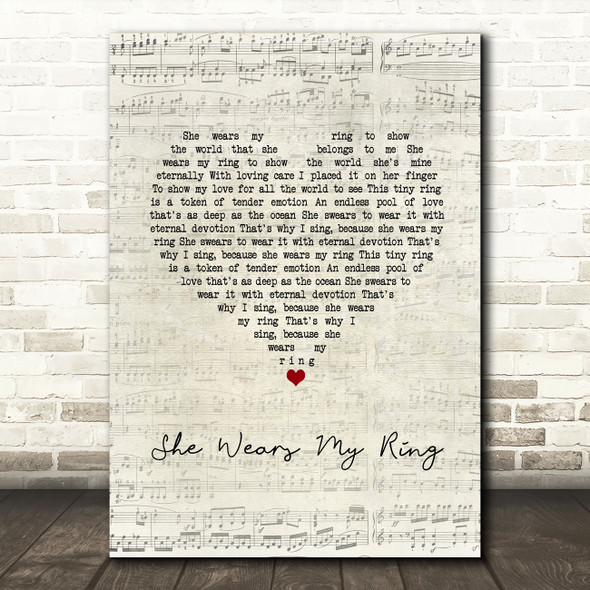 Solomon King She Wears My Ring Script Heart Song Lyric Wall Art Print