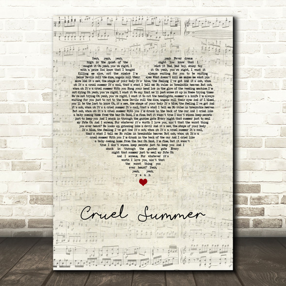 Taylor Swift Cruel Summer Script Heart Song Lyric Wall Art Print