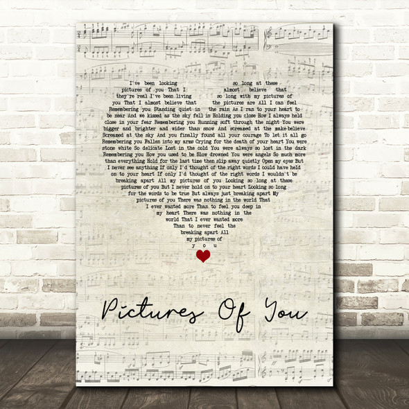 The Cure Pictures Of You Script Heart Song Lyric Wall Art Print