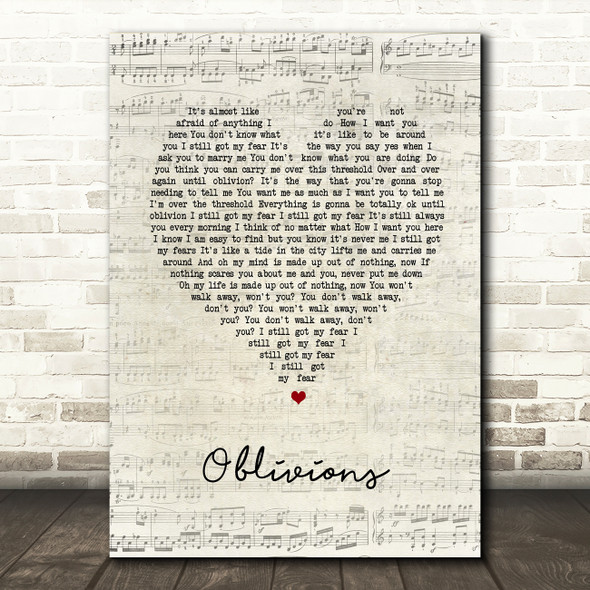 The National Oblivions Script Heart Song Lyric Wall Art Print