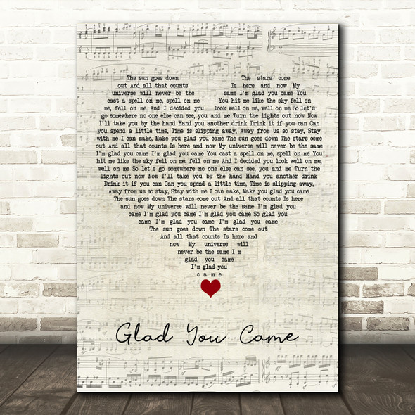 The Wanted Glad You Came Script Heart Song Lyric Wall Art Print