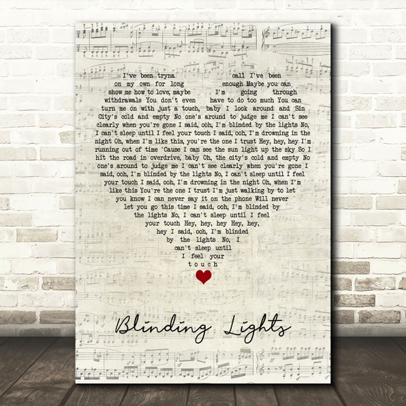 The Weeknd Blinding Lights Script Heart Song Lyric Wall Art Print