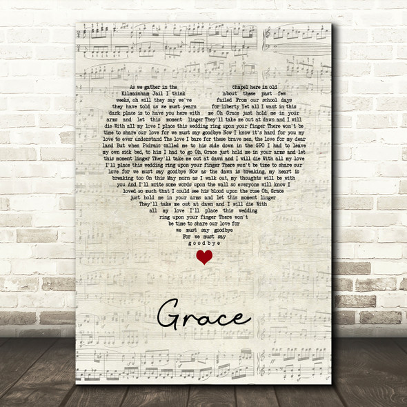The Wolfe Tones Grace Script Heart Song Lyric Wall Art Print