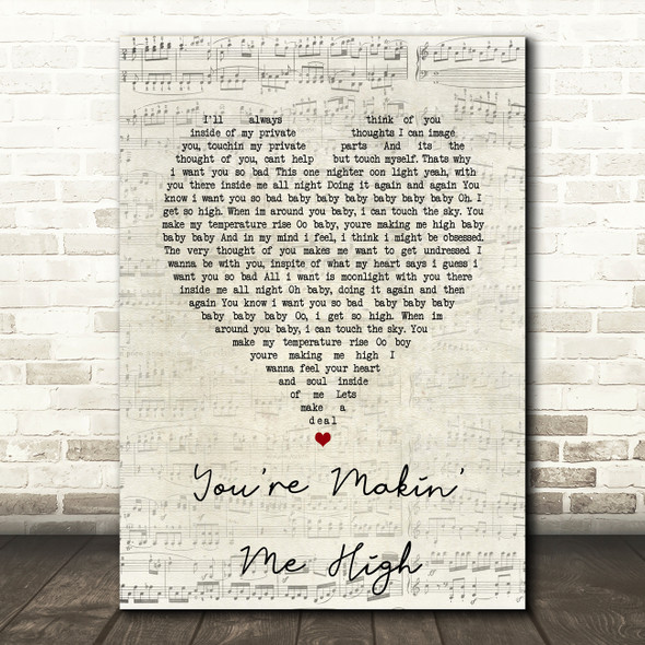 Toni Braxton You're Makin' Me High Script Heart Song Lyric Wall Art Print