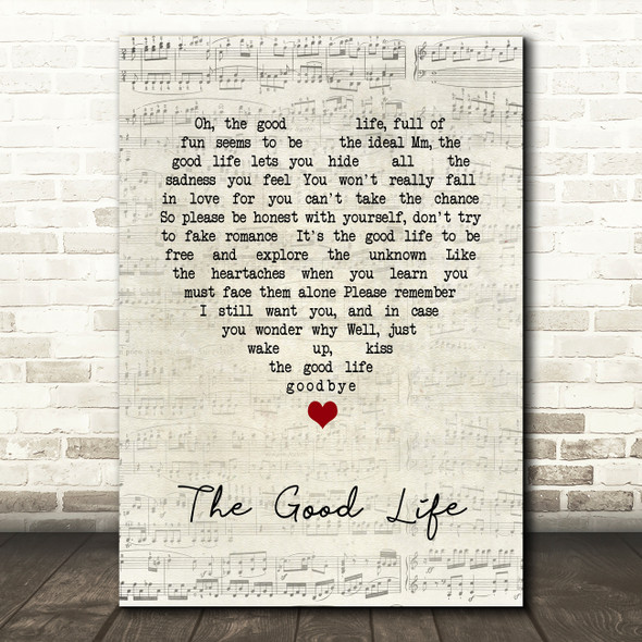 Tony Bennett The Good Life Script Heart Song Lyric Wall Art Print