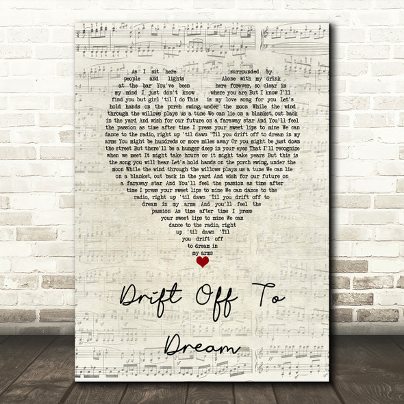 Travis Tritt Drift Off To Dream Script Heart Song Lyric Wall Art Print
