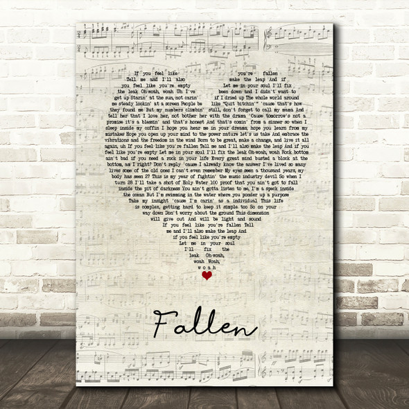Upchurch Fallen Script Heart Song Lyric Wall Art Print