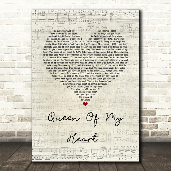 Westlife Queen Of My Heart Script Heart Song Lyric Wall Art Print