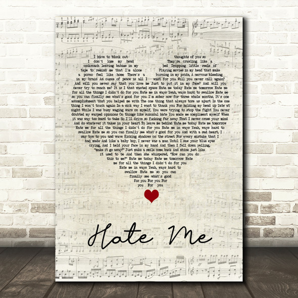 Blue October Hate Me Script Heart Song Lyric Wall Art Print